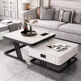 LuxuryForm DESIGN Konferenčný stolík TITAN 70 × 70 / 60 × 60 cm – biely, biely mramor (set 2 ks)