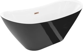 Mexen Lotos, voľne stojaca vaňa 150 x 75 cm, biela/čierna, ružové zlato prepad, 52051507775-60