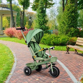 ECOTOYS Trojkolka/ kočík, 2v1, s otočným sedadlom a sklopnou strieškou, zelená