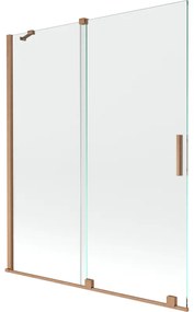 Mexen Velar, 2-krídlová posuvná vaňová zástena 140 x 150 cm, 8mm číre sklo, medená matná, 896-140-000-01-65