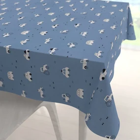 Biante Detský bavlnený štvorcový obrus Sandra SA-589 Traktory a autíčka na modrom 80x80 cm