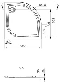 Vima 118 - Vanička štvrťkruh s protišmykom, liaty mramor, 90x90cm
