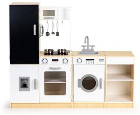 Moderná drevená kuchynka pre deti XXL + tabuľa + LED