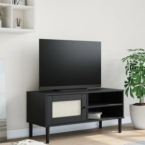 TV skrinka SENJA ratanový vzhľad čierna 106x40x49 cm borovica 358042