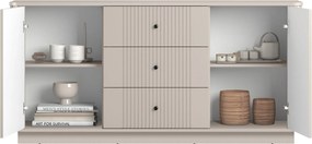 Komoda Vesper 160 cm so zásuvkami na sokli - kašmír / čierne úchytky