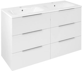 Sapho Sapho, CIRASA umývadlová skrinka s dvojitým umývadlom 121x77x46cm, 3x zásuvka, biela lesk, CR121-3030-31