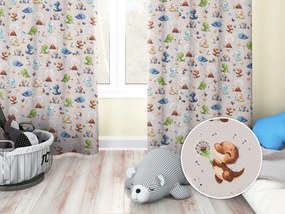 Biante Detský bavlnený záves Sandra SA-656 Modro-zeleno-hnedé dinosaury na svetlo sivom 150x230 cm