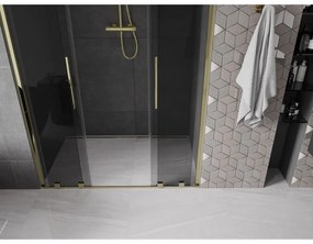 Mexen Velar L Duo, posuvné sprchové dvere do otvoru 140 cm, 8mm šedé sklo, zlatá lesklá, 871-140-003-42-50