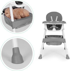 Kôš na detskú stoličku s podnosom a 5-bodovým bezpečnostným pásom sivý ECOTOYS