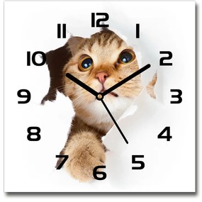 Sklenené hodiny štvorec Mačka v diere pl_zsk_30x30_c-f_33902265