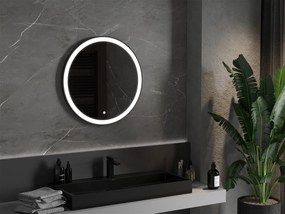 Mexen Esso, okrúhle LED podsvietené kúpeľňové zrkadlo 70 cm, 6000K, vykurovacia podložka proti zahmlievaniu, čierny rám, 9825-070-070-611-70
