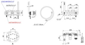Sapho Sapho, VERSI podomietková sprchová/vaňová batéria, ručná sprcha, 2 výstupy, bronz, RV052/18