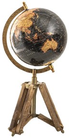 Čierny dekoratívny glóbus na drevenej trojnožke Globe - 18*16*26 cm