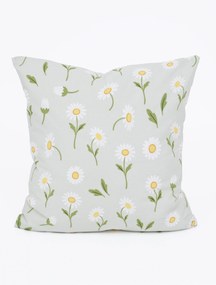 Bavlnená obliečka na vankúš Renforcé 40 × 40 cm - Sedmokrásky sivozelené/biele