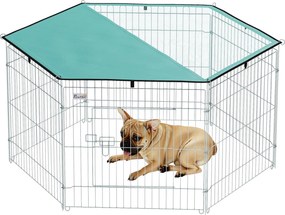 PawHut Obojok pre psa 6 panelov 59x60 cm skladací kovový plot pre domáce zvieratá s dverami a zámkom a vrchným prístreškom do záhrady na terasu vonku