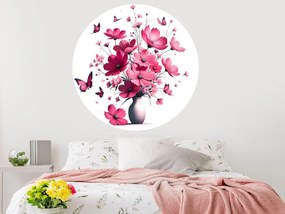 Ružové kvety vo váze textilní prelepiteľná nálepka na stenu hárok 45 x 45 cm