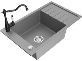 Mexen Elias, granitový drez 795x480x200 mm, 1-komorový a drezová batéria Carla, šedá, 6511-71-670700-70