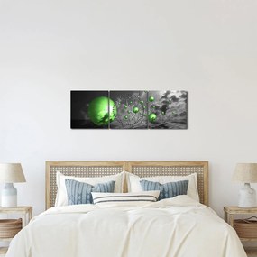 Obraz zelených abstraktných gulí (s hodinami) (90x30 cm)