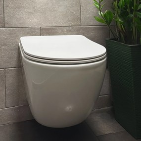Rea Carlo Mini Rimless Tornado, závesná záchodová misa 49x36,5 cm so sedátkom s pomalým zatváraním, biela, REA-C1259