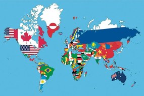 Samolepiaca tapeta mapa sveta s vlajkami - 225x150