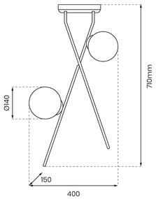 Stropné svietidlo Inter, 2x biele sklenené tienidlo, b