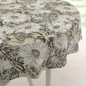 Biante Dekoračný okrúhly obrus PML-089 Biele kvety na béžovom Ø 60 cm
