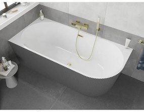 Mexen Silo, rohová voľne stojaca ryhovaná vaňa, ľavá, 170 x 80 cm, biela-šedá, zlatý lesklý prepad, 52891708062L-50