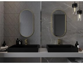 Mexen Loft, oválne kúpeľňové zrkadlo 80 x 40 cm, farba rámu zlatá lesklá, 9851-080-040-000-50