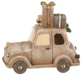 Vianočná dekorácia Auto s darčekmi, hnedá, polyresin, LED