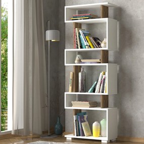 Hanah Home Knižnica Blok - White, Walnut, Biela, Orech