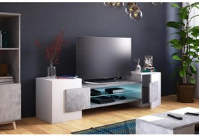 TV skrinka/stolík Gavin (s osvetlením) (biela + betón). Vlastná spoľahlivá doprava až k Vám domov. 1098611