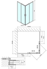 Polysan, EASY LINE štvorcová sprchová zástena 800x800mm, číre sklo, EL5215