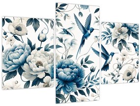 Obraz - Kolibríky s kvetmi (90x60 cm)