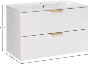 Závesná kúpeľňová skrinka Aster Lava so zápustným umývadlom 80 cm biela