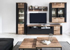 Vysoká vitrína Boston, čierna/dub ribbeck, s osvetlením, ľavá