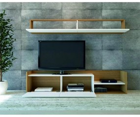 Biela/prírodná TV súprava v dekore exotického dreva 180x40 cm Kale - Kalune Design