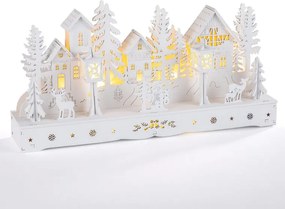 Drevená LED dekorácia DEDINA biela dĺžka 30 cm