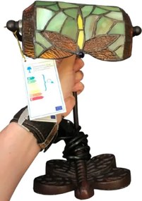 Bank lampa Tiffany vitráž VÁŽKA GREEN Iron Base 28*20 CM