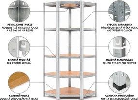 Regál 180x90x40 cm rohový pozinkovaný 5-polícový, nosnosť 875 kg
