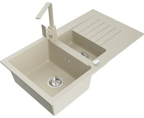 Mexen Matias, granitový drez 900x505x200 mm, 1,5-komorový a béžová batéria Rita, béžová, 6502-69-670300-69