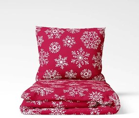 Vianočné bavlnené obliečky Vločky červené , 140 x 200 cm, 70 x 90 cm
