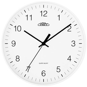 Okrúhle nástenné hodiny Prim Super Silent E01.4345.00 – biele, tichý chod, 36 cm