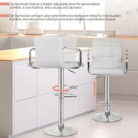 MIADOMODO Barová stolička 2 ks, s lakťovými opierkami, biela