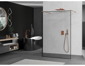 Mexen Kioto, sprchová zástena Walk-In 130 x 200 cm, 8mm sklo čierny vzor, medený matný profil, 800-130-002-65-70