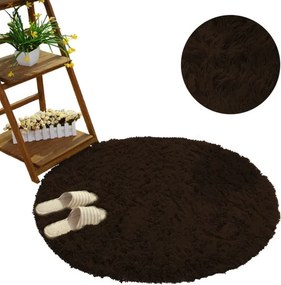Protišmykový koberec SHAGGY tmavohnedý kruh