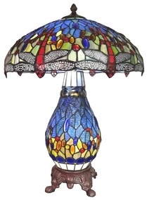 Modrá stolná lampa Tiffany Poulin - Ø 46*63 cm E27/max 2*40W E14/max 1*7W