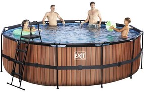 Nadzemný bazén rámový EXIT Wood Pool ø488 x 122 cm design drevo s pieskovou filtráciou a rebríkom