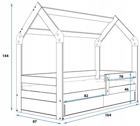 BMS Group Domček detská posteľ Biela 80x160 s grafitová zásuvkou