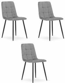 Set troch jedálenských stoličiek KARA zamatové svetlosivé / čierne nohy (3ks)