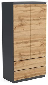 Šatní skriňa 90cm so 2 zásuvkami a vešiakom LUNE Antracit/Dub Wotan